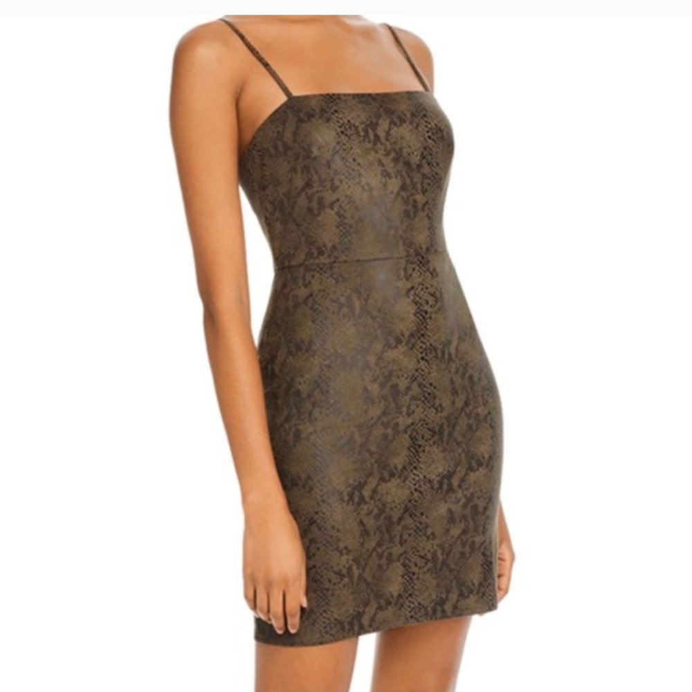 AQUA Bloomingdale's Olive Suede Snakeskin Mini Dress